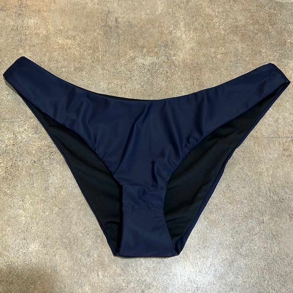 NWT J. Crew Navy Blue Curved Waist Cheeky Bikini Bottom Size L
